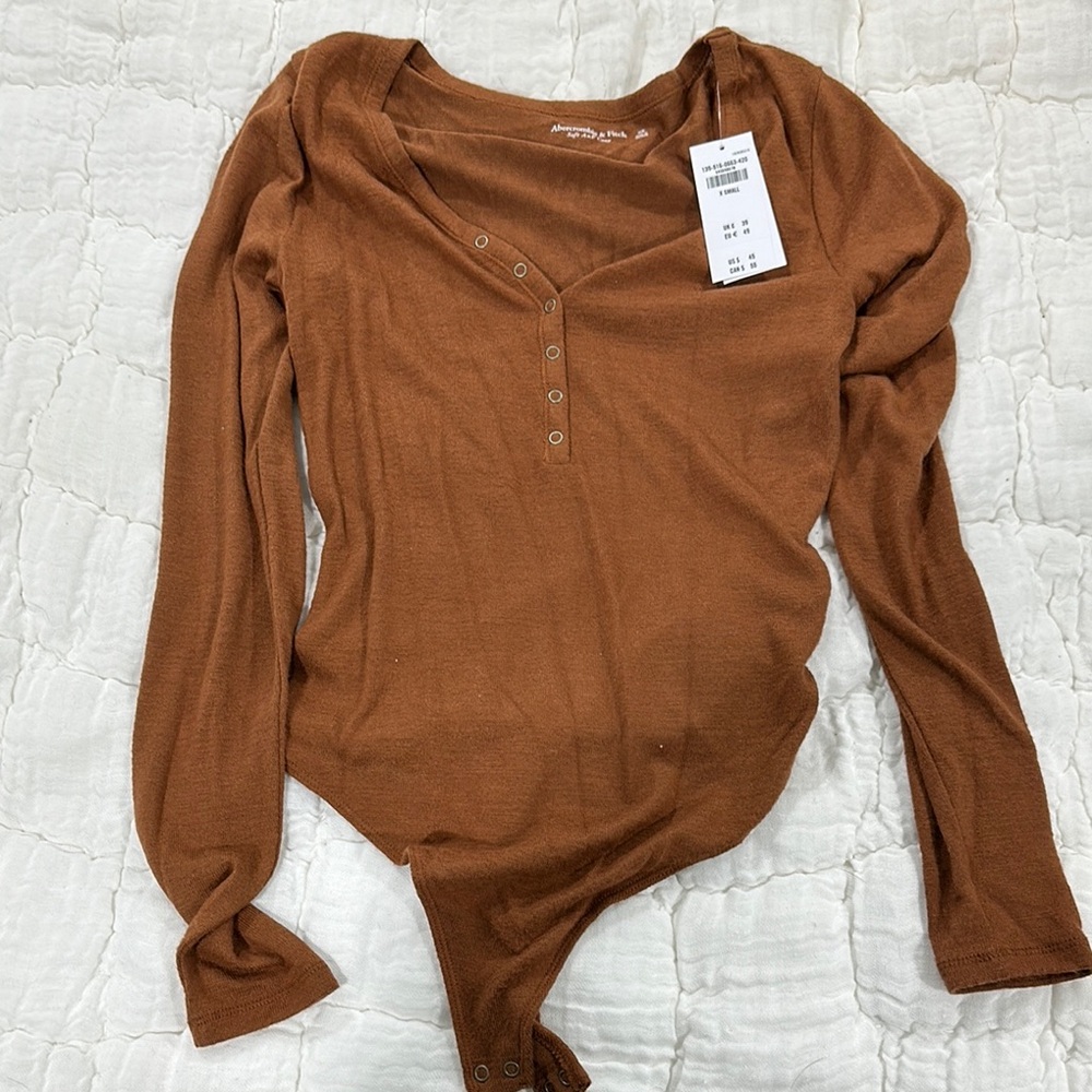 Abercrombie Brown Long Sleeve Henley Bodysuit